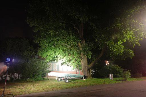 Media lights show the home of Paul Rosenfeld is shown Wednesday, Oct. 10, 2018, in Tappan, N.Y. Federal authorities have charged Rosenfeld with building a 200-pound (90-kilogram) bomb that he planned to detonate on Election Day on the National Mall in Washington. [Photo: AP/Frank Franklin II]